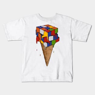 Melting Ice Cream Cone - Melting Rubik's Cube Inspired Design for people who know How to Solve a Rubik's Cube Kids T-Shirt